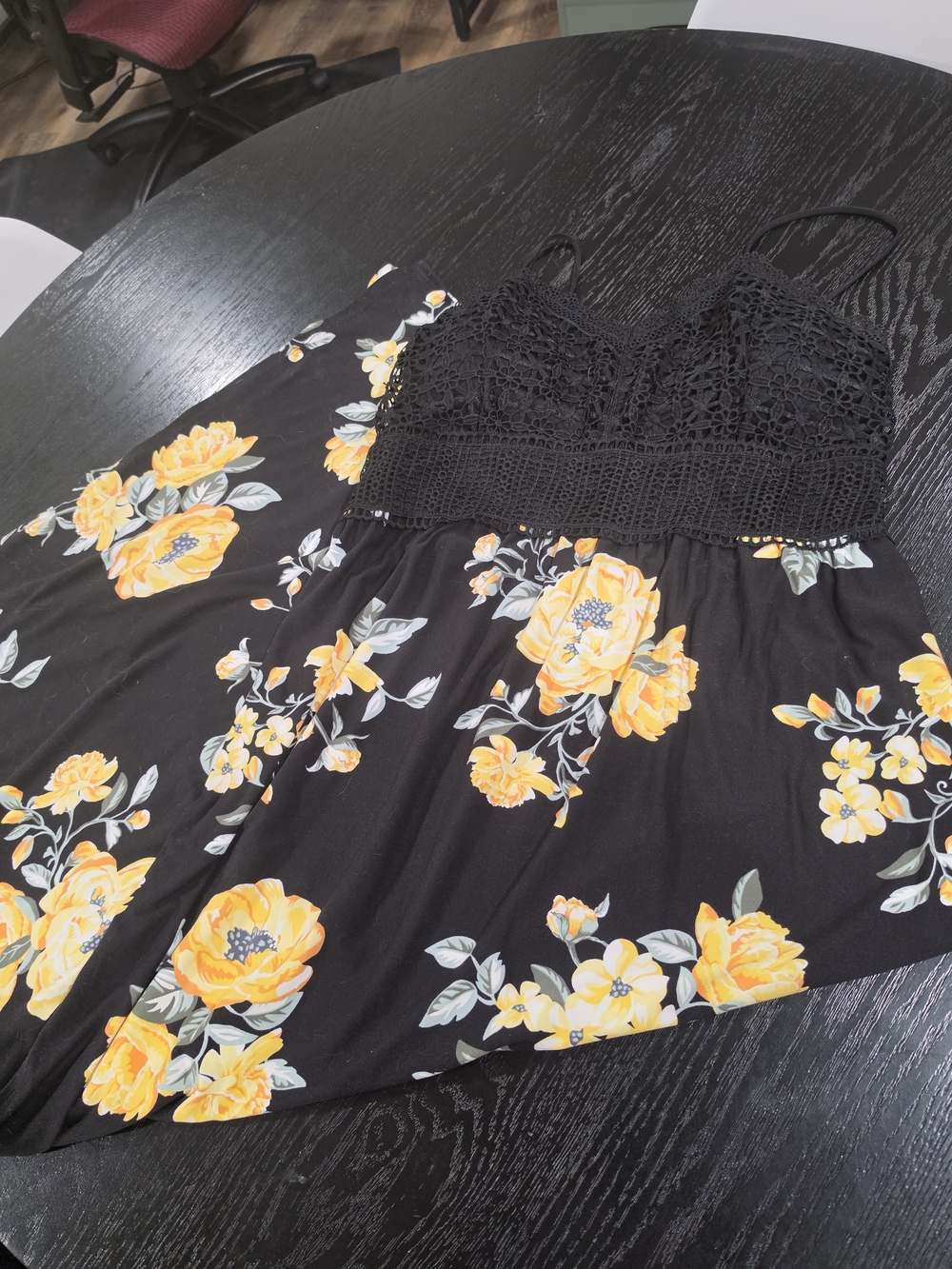 No Boundaries Black Chemise with Yellow Floral Floor Length Dress